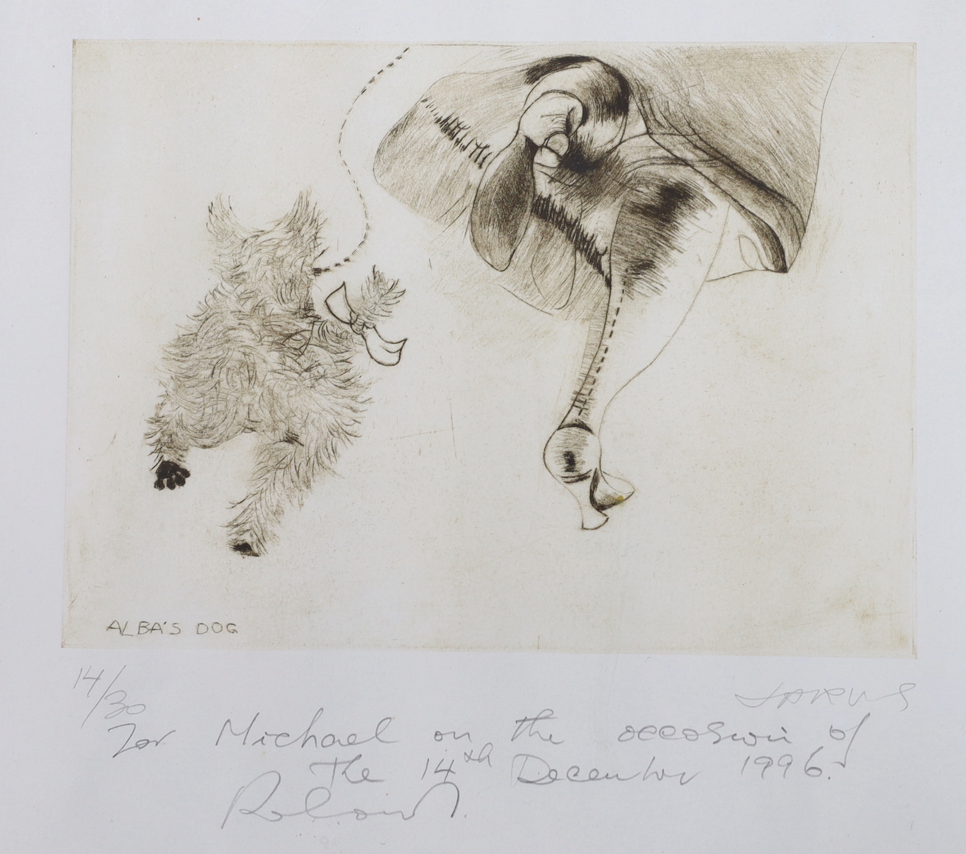 Roland Jarvis (1926-2016), three surreal etchings, 'Alba's Dog' and two artist proof examples, each signed, largest 37 x 51cm